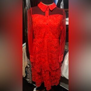 Red Lace Long Sleeve Dress